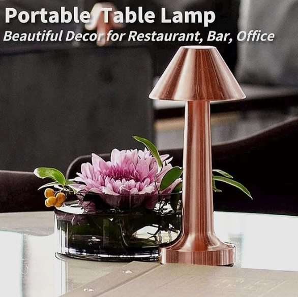Pyramid-Shaped Rose Gold LED Metal Table Lamp