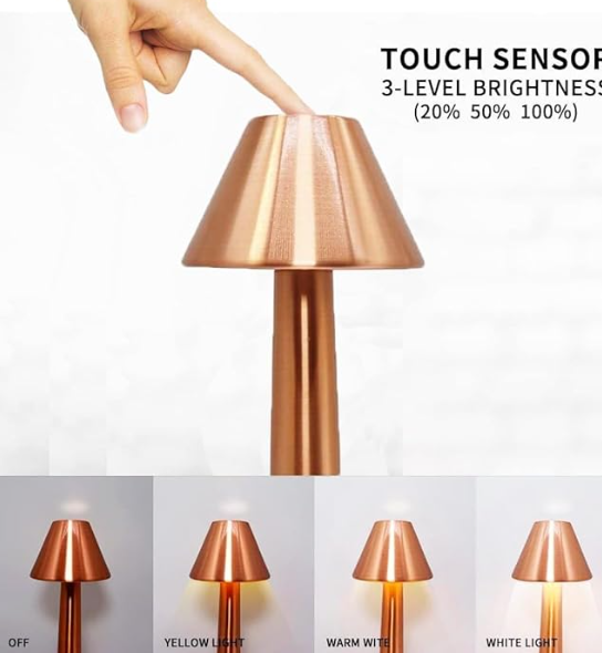 Pyramid-Shaped Rose Gold LED Metal Table Lamp