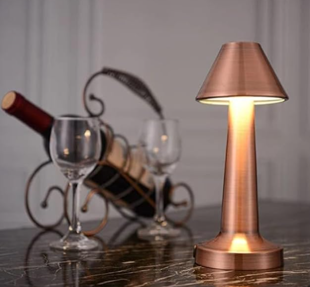 Pyramid-Shaped Rose Gold LED Metal Table Lamp