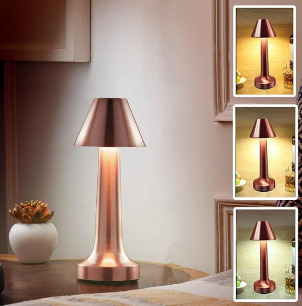 Pyramid-Shaped Rose Gold LED Metal Table Lamp