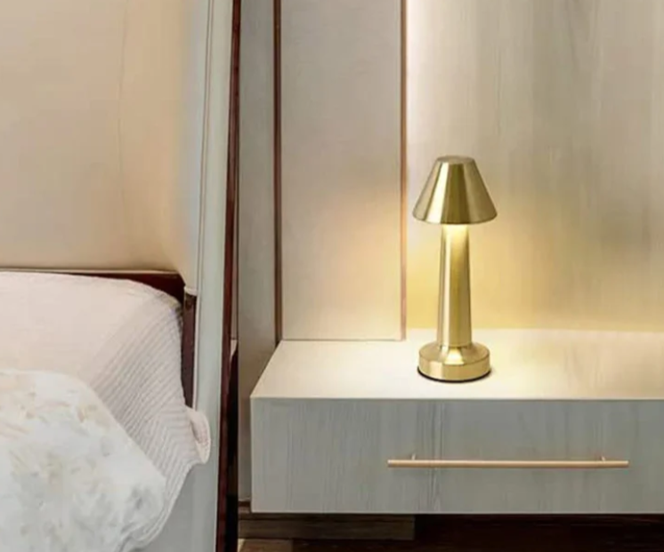 Pyramid-Shaped Rose Gold LED Metal Table Lamp
